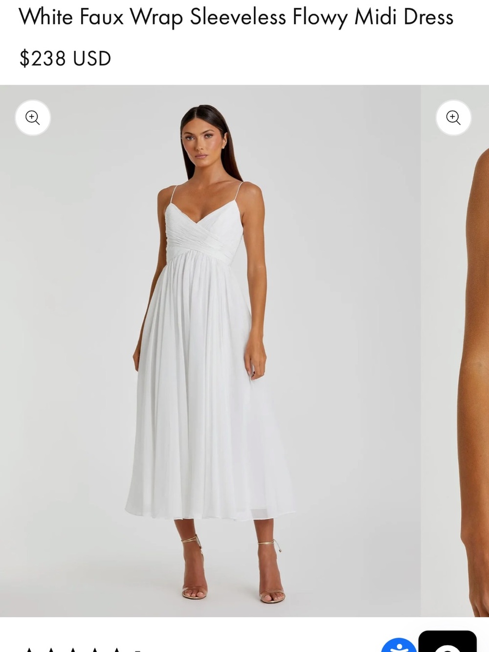 Faux Wrap Sleeveless Flowy Midi Dress - White